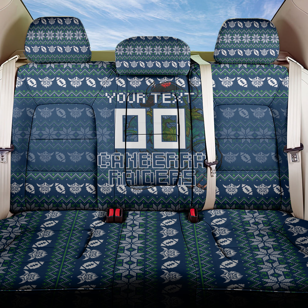 Personalized Canberra Raiders Christmas Back Car Seat Cover Australian Rugby Fans - Pixelated Ugly Xmas Pattern Mascot Santa