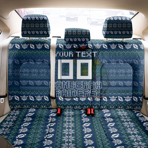 Personalized Canberra Raiders Christmas Back Car Seat Cover Australian Rugby Fans - Pixelated Ugly Xmas Pattern Mascot Santa