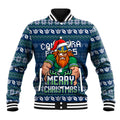 Personalized Canberra Raiders Christmas Baseball Jacket Australian Rugby Fans - Pixelated Ugly Xmas Pattern Mascot Santa