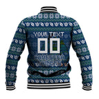 Personalized Canberra Raiders Christmas Baseball Jacket Australian Rugby Fans - Pixelated Ugly Xmas Pattern Mascot Santa