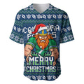 Personalized Canberra Raiders Christmas Baseball Jersey Australian Rugby Fans - Pixelated Ugly Xmas Pattern Mascot Santa