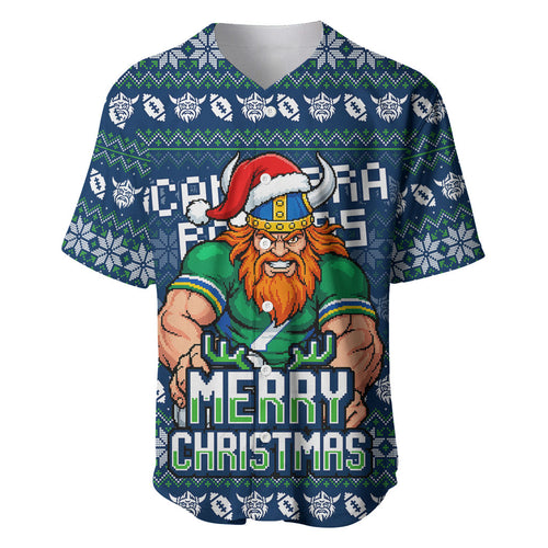 Personalized Canberra Raiders Christmas Baseball Jersey Australian Rugby Fans - Pixelated Ugly Xmas Pattern Mascot Santa
