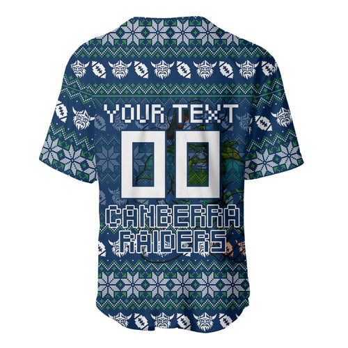 Personalized Canberra Raiders Christmas Baseball Jersey Australian Rugby Fans - Pixelated Ugly Xmas Pattern Mascot Santa