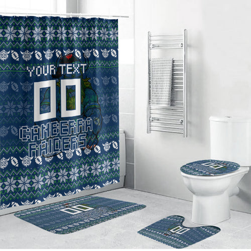Personalized Canberra Raiders Christmas Bathroom Set Australian Rugby Fans - Pixelated Ugly Xmas Pattern Mascot Santa