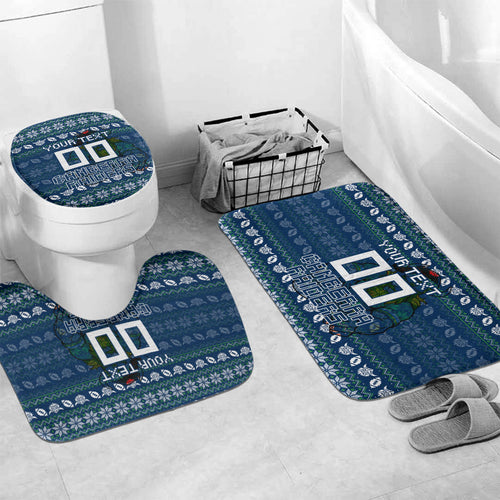 Personalized Canberra Raiders Christmas Bathroom Set Australian Rugby Fans - Pixelated Ugly Xmas Pattern Mascot Santa