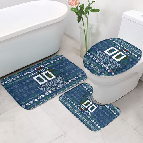Personalized Canberra Raiders Christmas Bathroom Set Australian Rugby Fans - Pixelated Ugly Xmas Pattern Mascot Santa
