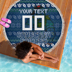 Personalized Canberra Raiders Christmas Beach Blanket Australian Rugby Fans - Pixelated Ugly Xmas Pattern Mascot Santa
