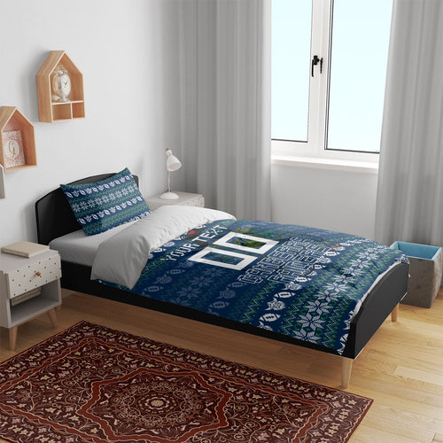 Personalized Canberra Raiders Christmas Bedding Set Australian Rugby Fans - Pixelated Ugly Xmas Pattern Mascot Santa