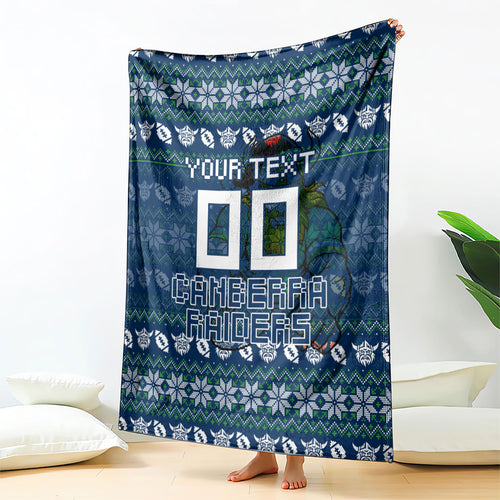 Personalized Canberra Raiders Christmas Blanket Australian Rugby Fans - Pixelated Ugly Xmas Pattern Mascot Santa