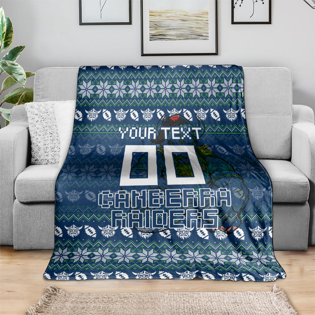 Personalized Canberra Raiders Christmas Blanket Australian Rugby Fans - Pixelated Ugly Xmas Pattern Mascot Santa
