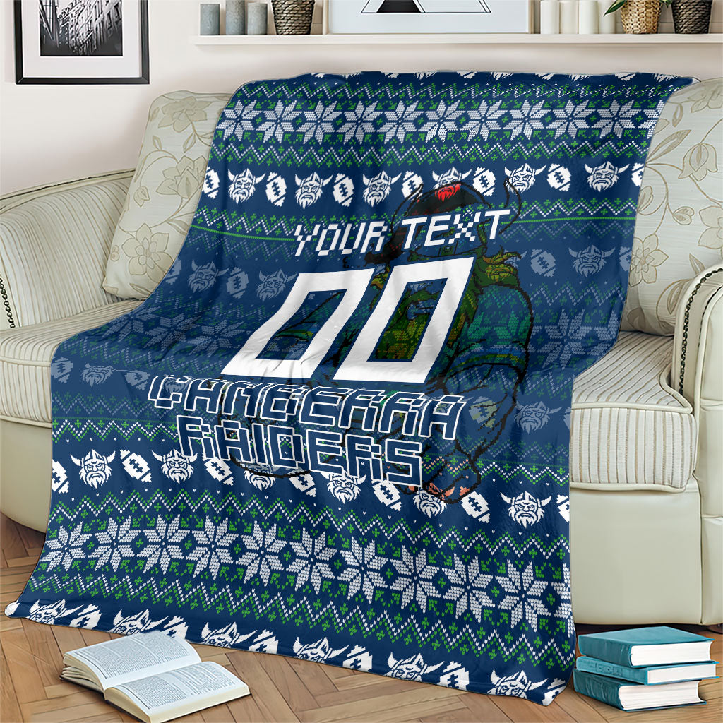 Personalized Canberra Raiders Christmas Blanket Australian Rugby Fans - Pixelated Ugly Xmas Pattern Mascot Santa