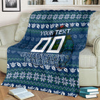 Personalized Canberra Raiders Christmas Blanket Australian Rugby Fans - Pixelated Ugly Xmas Pattern Mascot Santa