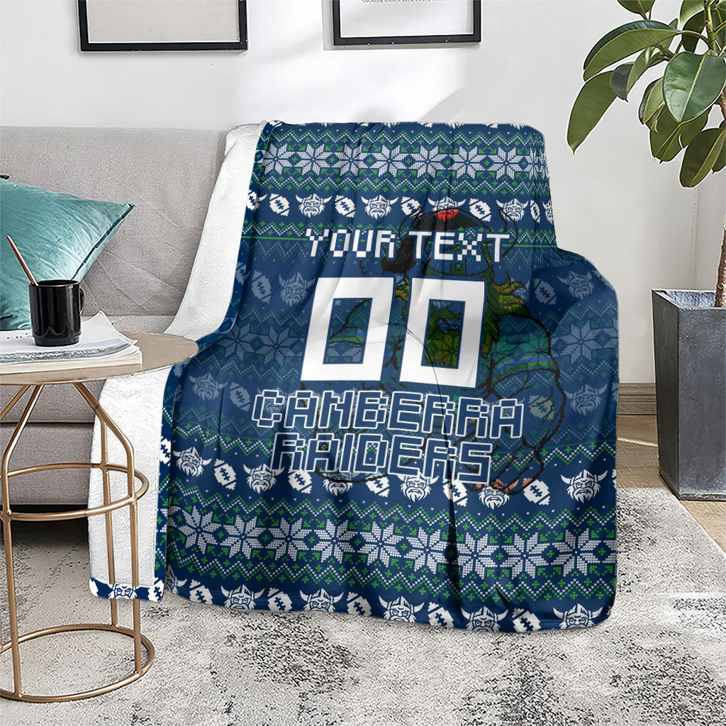 Personalized Canberra Raiders Christmas Blanket Australian Rugby Fans - Pixelated Ugly Xmas Pattern Mascot Santa