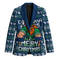Personalized Canberra Raiders Christmas Blazer Australian Rugby Fans - Pixelated Ugly Xmas Pattern Mascot Santa