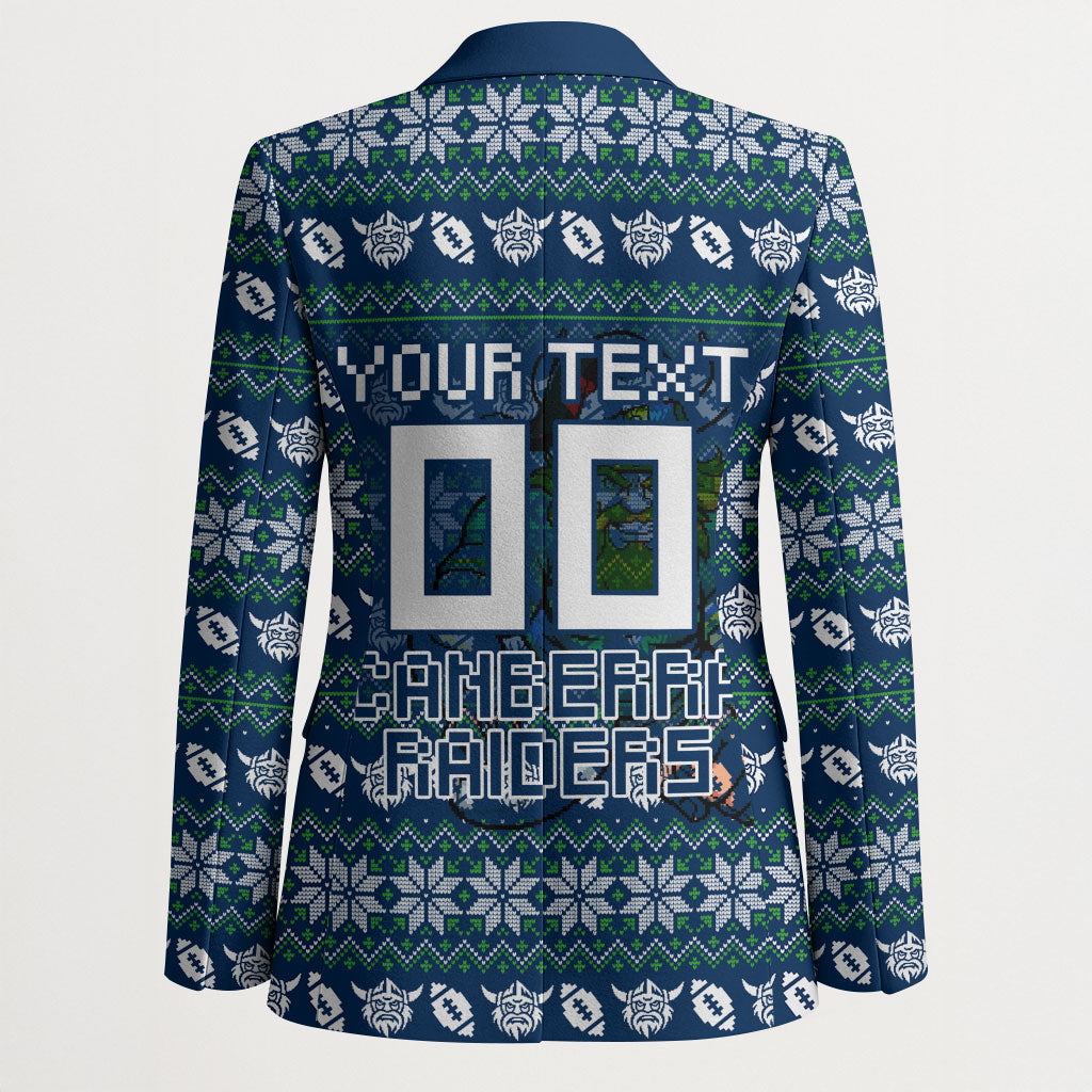 Personalized Canberra Raiders Christmas Blazer Australian Rugby Fans - Pixelated Ugly Xmas Pattern Mascot Santa