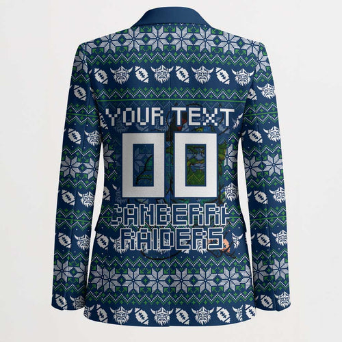 Personalized Canberra Raiders Christmas Blazer Australian Rugby Fans - Pixelated Ugly Xmas Pattern Mascot Santa