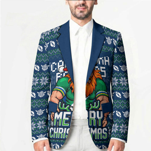 Personalized Canberra Raiders Christmas Blazer Australian Rugby Fans - Pixelated Ugly Xmas Pattern Mascot Santa