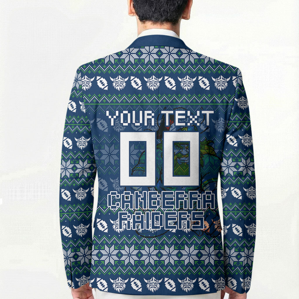 Personalized Canberra Raiders Christmas Blazer Australian Rugby Fans - Pixelated Ugly Xmas Pattern Mascot Santa