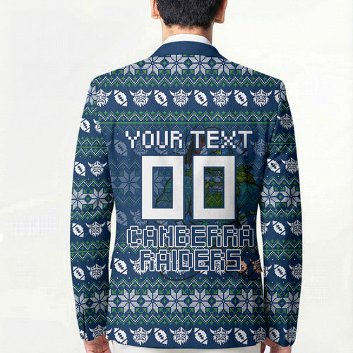 Personalized Canberra Raiders Christmas Blazer Australian Rugby Fans - Pixelated Ugly Xmas Pattern Mascot Santa