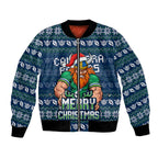 Personalized Canberra Raiders Christmas Bomber Jacket Australian Rugby Fans - Pixelated Ugly Xmas Pattern Mascot Santa
