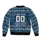 Personalized Canberra Raiders Christmas Bomber Jacket Australian Rugby Fans - Pixelated Ugly Xmas Pattern Mascot Santa