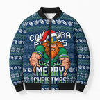 Personalized Canberra Raiders Christmas Bomber Puffer Jacket Australian Rugby Fans - Pixelated Ugly Xmas Pattern Mascot Santa