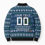 Personalized Canberra Raiders Christmas Bomber Puffer Jacket Australian Rugby Fans - Pixelated Ugly Xmas Pattern Mascot Santa