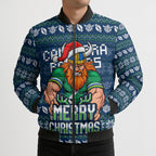 Personalized Canberra Raiders Christmas Bomber Puffer Jacket Australian Rugby Fans - Pixelated Ugly Xmas Pattern Mascot Santa
