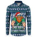 Personalized Canberra Raiders Christmas Button Sweatshirt Australian Rugby Fans - Pixelated Ugly Xmas Pattern Mascot Santa