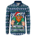 Personalized Canberra Raiders Christmas Button Sweatshirt Australian Rugby Fans - Pixelated Ugly Xmas Pattern Mascot Santa