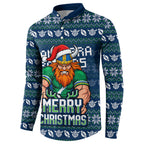 Personalized Canberra Raiders Christmas Button Sweatshirt Australian Rugby Fans - Pixelated Ugly Xmas Pattern Mascot Santa