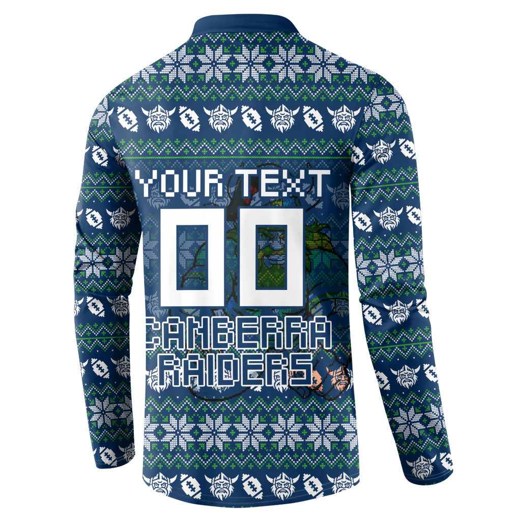 Personalized Canberra Raiders Christmas Button Sweatshirt Australian Rugby Fans - Pixelated Ugly Xmas Pattern Mascot Santa