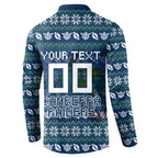 Personalized Canberra Raiders Christmas Button Sweatshirt Australian Rugby Fans - Pixelated Ugly Xmas Pattern Mascot Santa