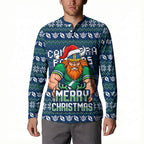 Personalized Canberra Raiders Christmas Button Sweatshirt Australian Rugby Fans - Pixelated Ugly Xmas Pattern Mascot Santa