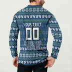 Personalized Canberra Raiders Christmas Button Sweatshirt Australian Rugby Fans - Pixelated Ugly Xmas Pattern Mascot Santa