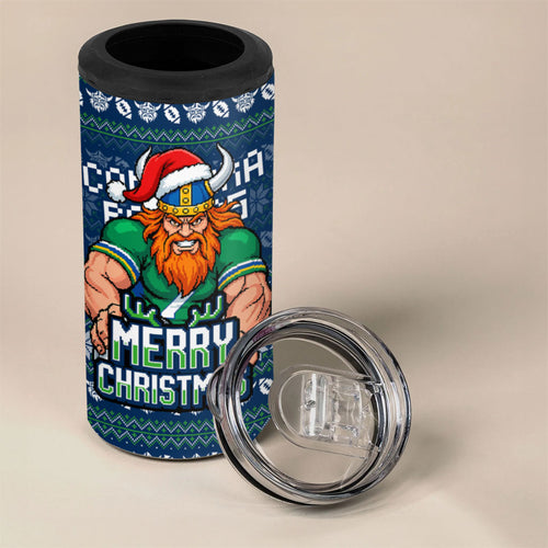 Personalized Canberra Raiders Christmas 4 in 1 Can Cooler Tumbler Australian Rugby Fans - Pixelated Ugly Xmas Pattern Mascot Santa