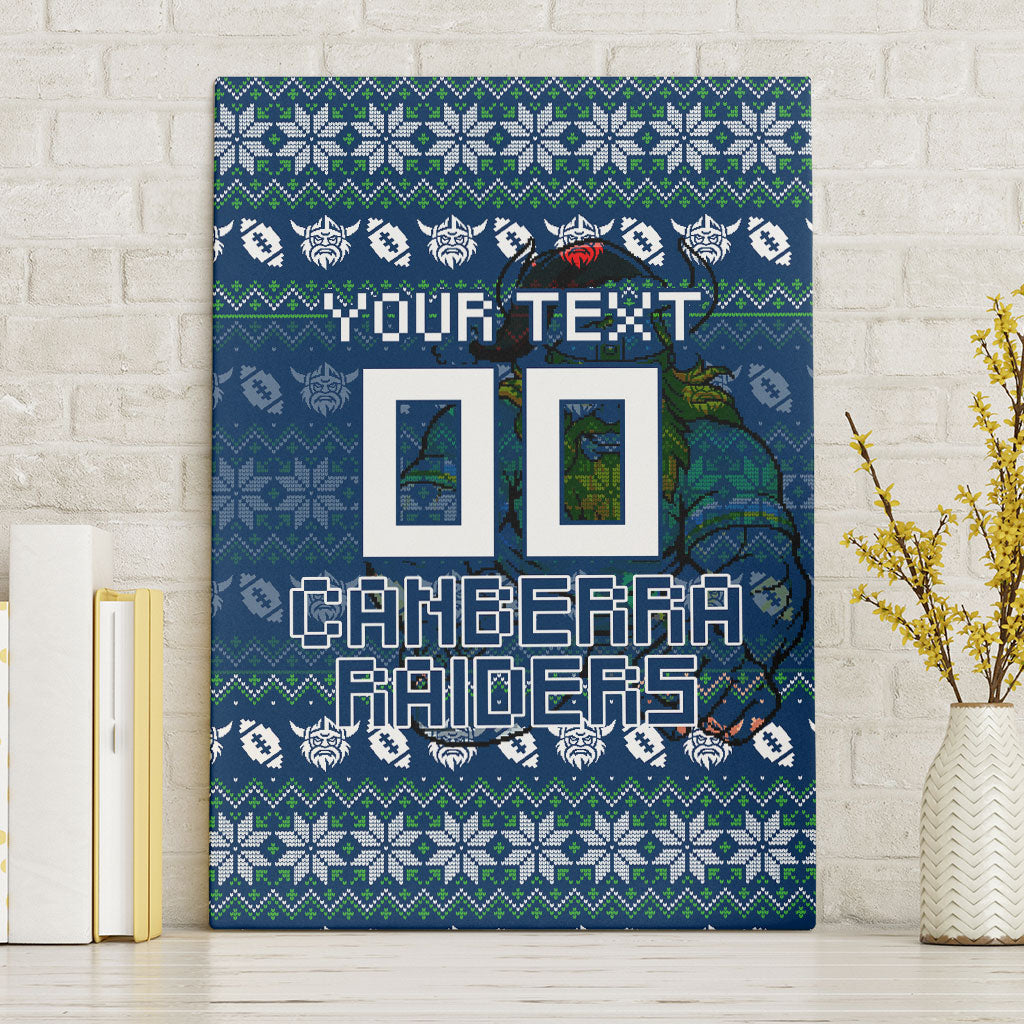 Personalized Canberra Raiders Christmas Canvas Wall Art Australian Rugby Fans - Pixelated Ugly Xmas Pattern Mascot Santa