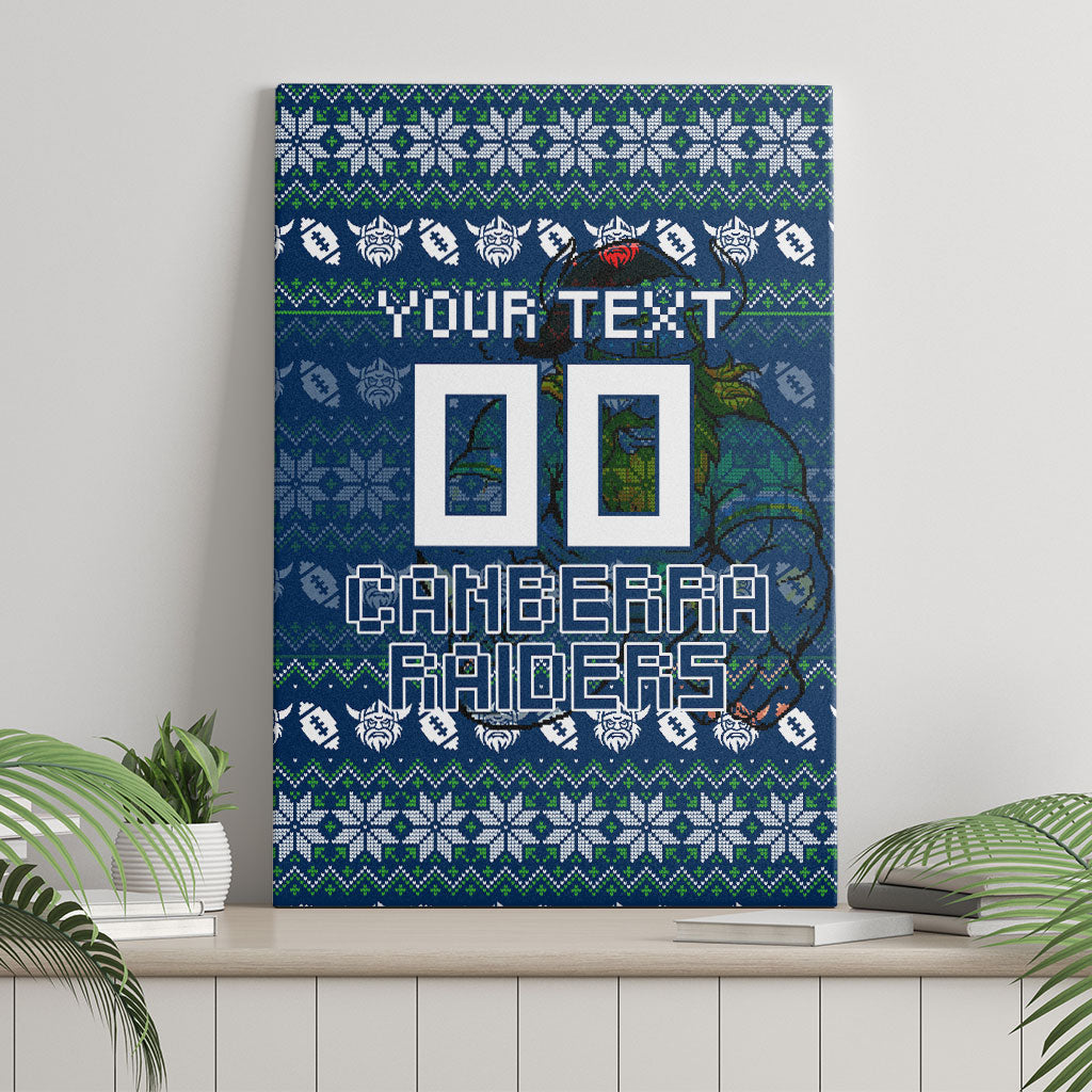 Personalized Canberra Raiders Christmas Canvas Wall Art Australian Rugby Fans - Pixelated Ugly Xmas Pattern Mascot Santa