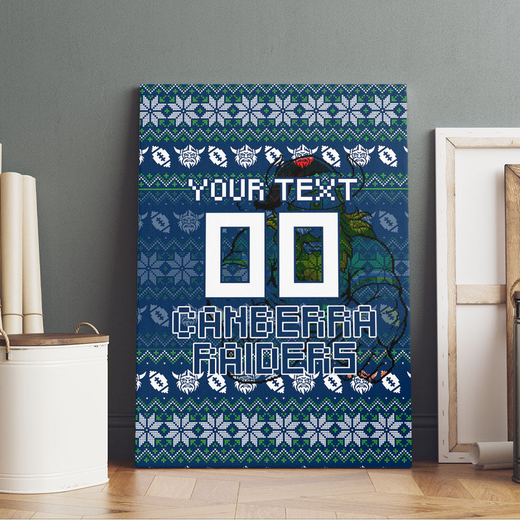 Personalized Canberra Raiders Christmas Canvas Wall Art Australian Rugby Fans - Pixelated Ugly Xmas Pattern Mascot Santa