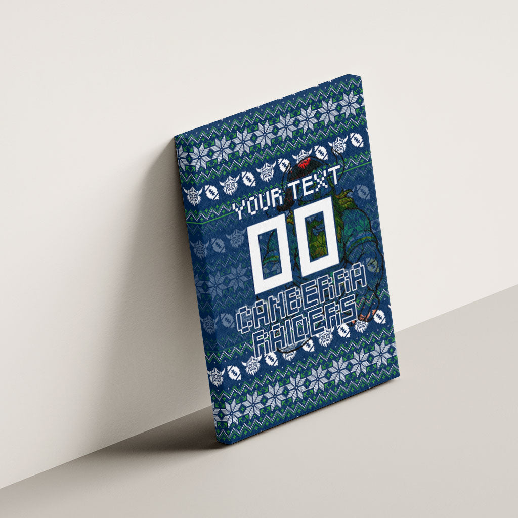 Personalized Canberra Raiders Christmas Canvas Wall Art Australian Rugby Fans - Pixelated Ugly Xmas Pattern Mascot Santa