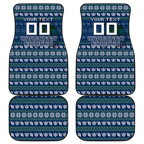 Personalized Canberra Raiders Christmas Car Mats Australian Rugby Fans - Pixelated Ugly Xmas Pattern Mascot Santa