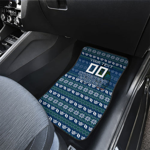 Personalized Canberra Raiders Christmas Car Mats Australian Rugby Fans - Pixelated Ugly Xmas Pattern Mascot Santa
