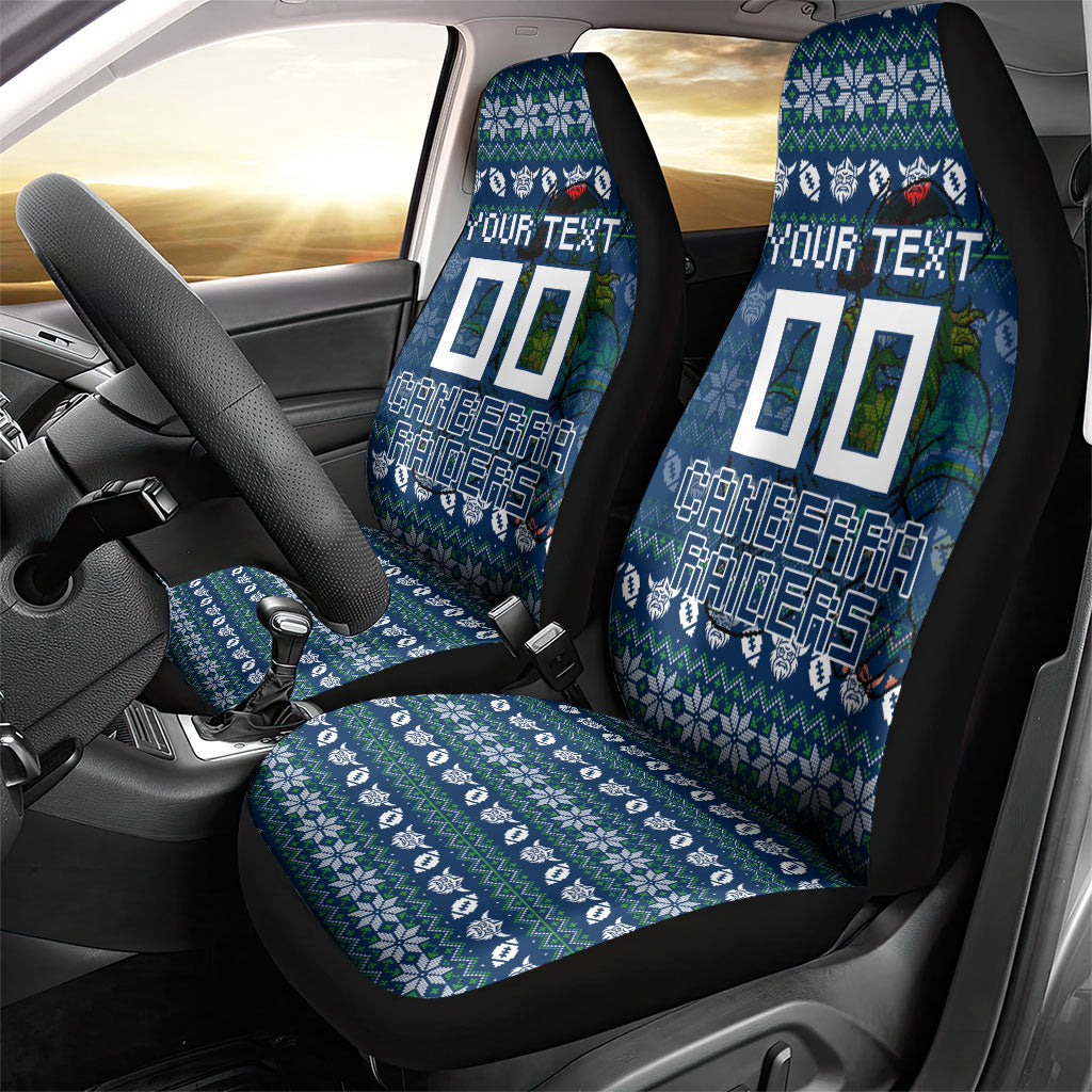 Personalized Canberra Raiders Christmas Car Seat Cover Australian Rugby Fans - Pixelated Ugly Xmas Pattern Mascot Santa