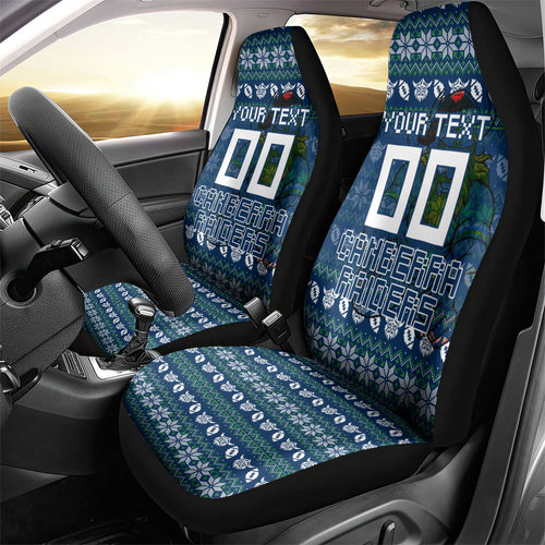 Personalized Canberra Raiders Christmas Car Seat Cover Australian Rugby Fans - Pixelated Ugly Xmas Pattern Mascot Santa