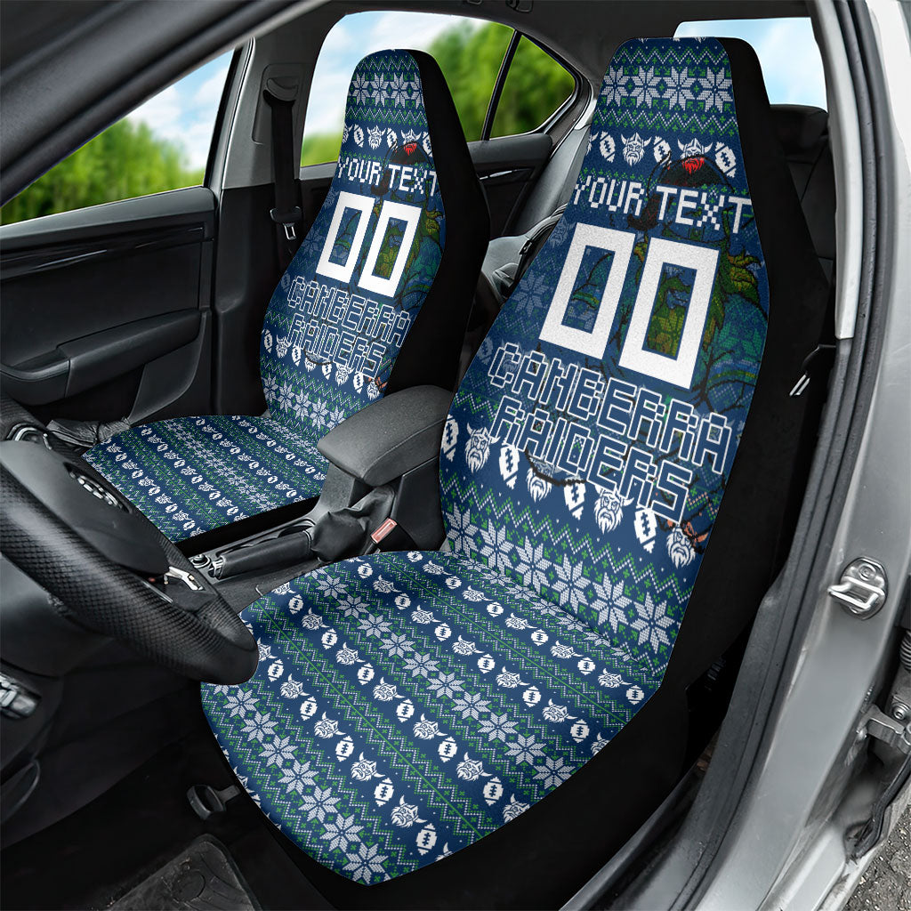 Personalized Canberra Raiders Christmas Car Seat Cover Australian Rugby Fans - Pixelated Ugly Xmas Pattern Mascot Santa