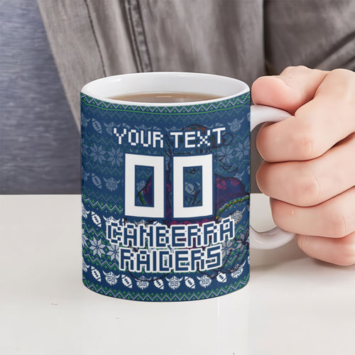 Personalized Canberra Raiders Christmas Ceramic Mug Australian Rugby Fans - Pixelated Ugly Xmas Pattern Mascot Santa