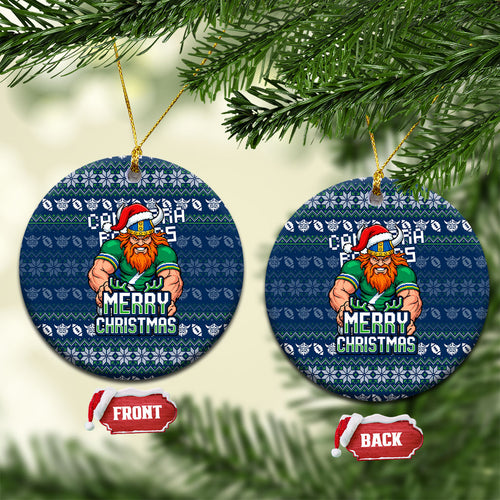 Canberra Raiders Christmas Ceramic Ornament Australian Rugby Fans - Pixelated Ugly Xmas Pattern Mascot Santa