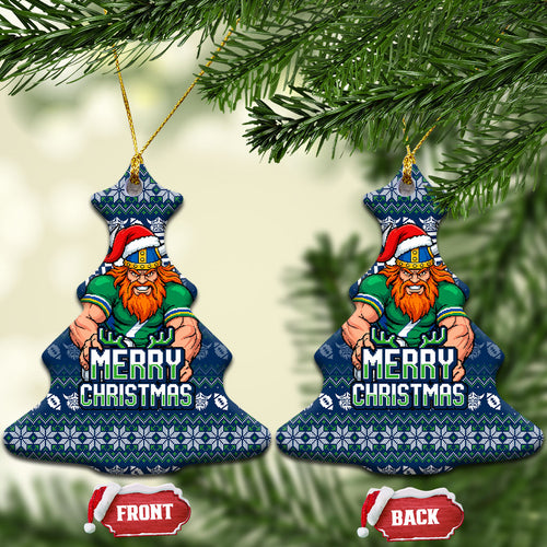 Canberra Raiders Christmas Ceramic Ornament Australian Rugby Fans - Pixelated Ugly Xmas Pattern Mascot Santa