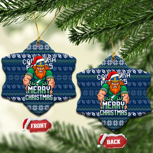 Canberra Raiders Christmas Ceramic Ornament Australian Rugby Fans - Pixelated Ugly Xmas Pattern Mascot Santa