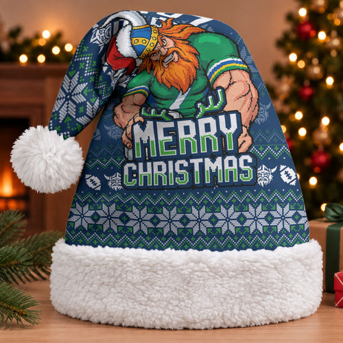 Canberra Raiders Christmas Santa Hat Australian Rugby Fans - Pixelated Ugly Xmas Pattern Mascot Santa